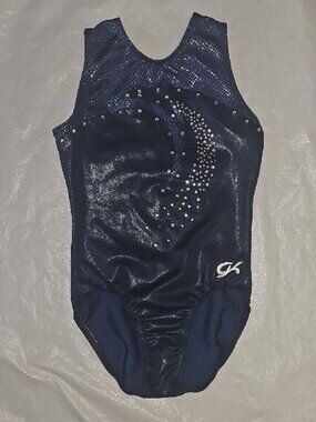 GK Elite Sportswear Size CL Girls Blue Leotard with Rhinestones Used